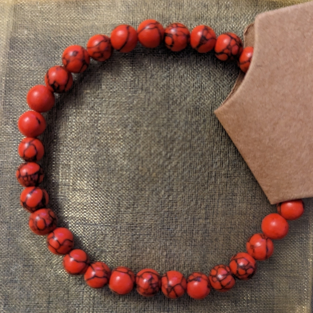 NEW - Hand Crafted Red Howlite (Turquoise) Bead Bracelet - One of a Kind - 17cm